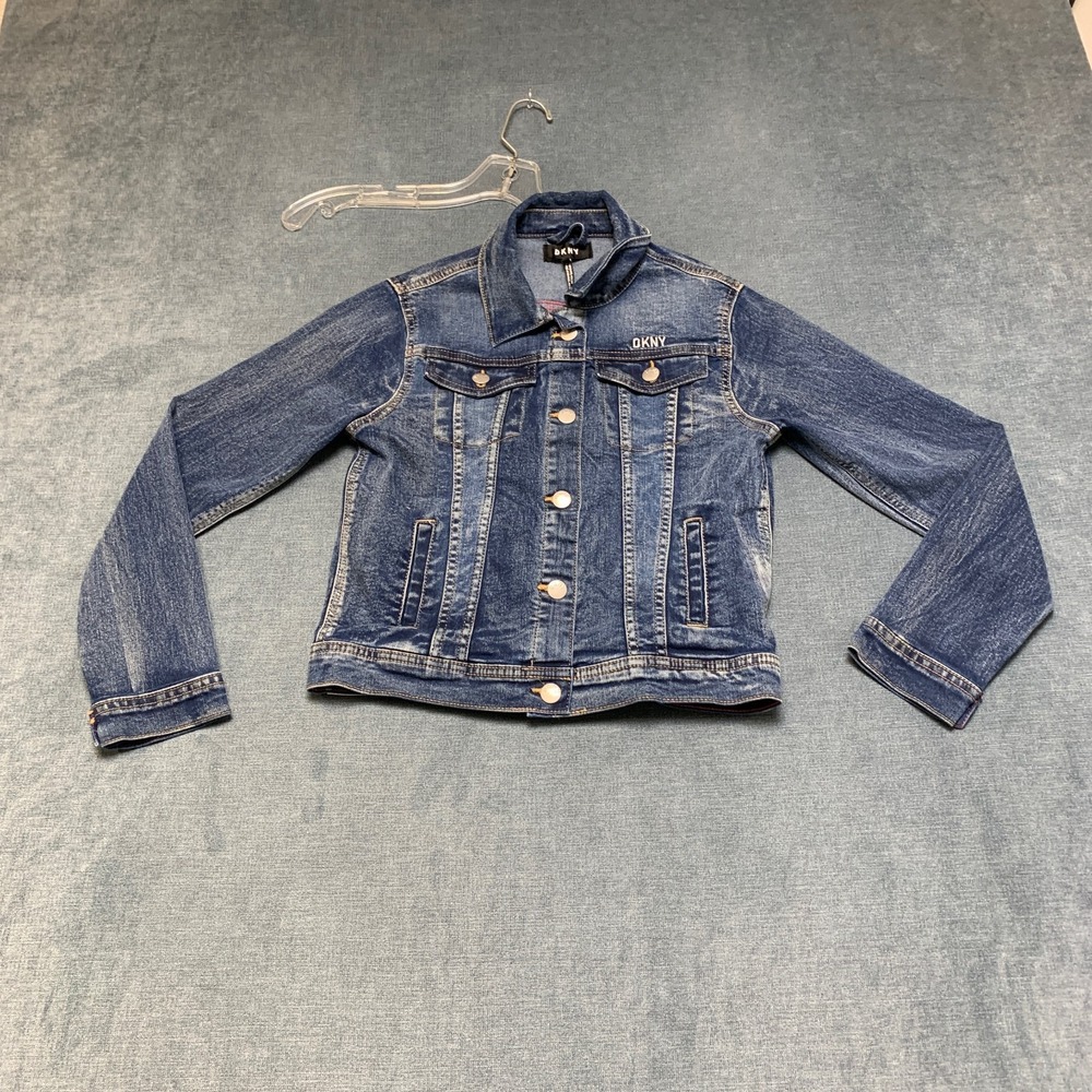 Dkny Trucker Jacket Girls XL Blue Denim Chest Pocket Outdoor Travel Button Front